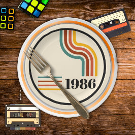 1986年 40歳の誕生日 レトロ ストライプ ヴィンテージ ペーパープレート