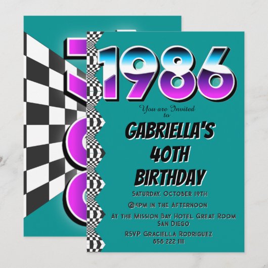 1986年 40歳の誕生日 レトロ ヴィンテージ パーティー 招待状 (正面/裏面)