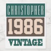 1986生まれ年のワイパーソナライズされたンボトルラベル ワインラベル (シングルラベル)
