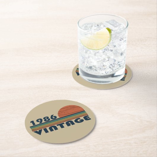 1986生まれ年のヴィンテージ誕生日ギフト ラウンドペーパーコースター (インサイチュ)