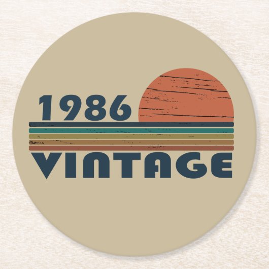 1986生まれ年のヴィンテージ誕生日ギフト ラウンドペーパーコースター (正面)