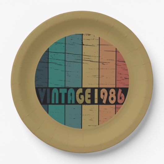 1986生まれ年のヴィンテージ誕生日 ペーパープレート (正面)