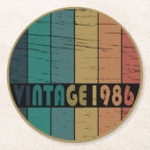 1986生まれ年のヴィンテージ誕生日 ラウンドペーパーコースター (正面)