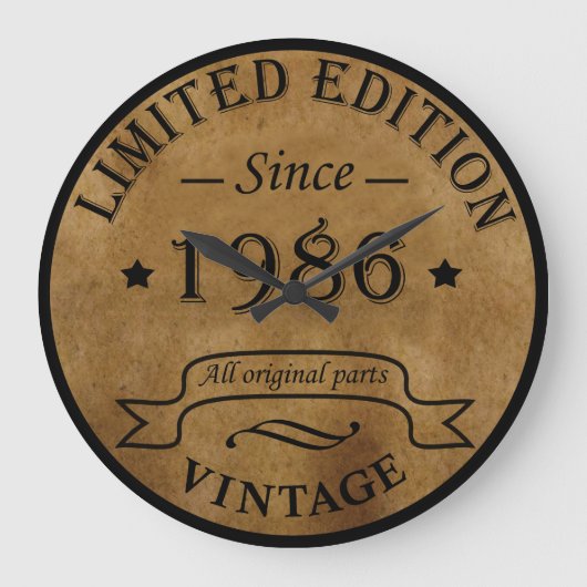 1986生まれ年のヴィンテージ誕生日 ラージ壁時計 (正面)