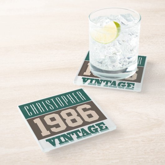 1986生まれ年、ギフトパーソナライズされた ガラスコースター (アングル)