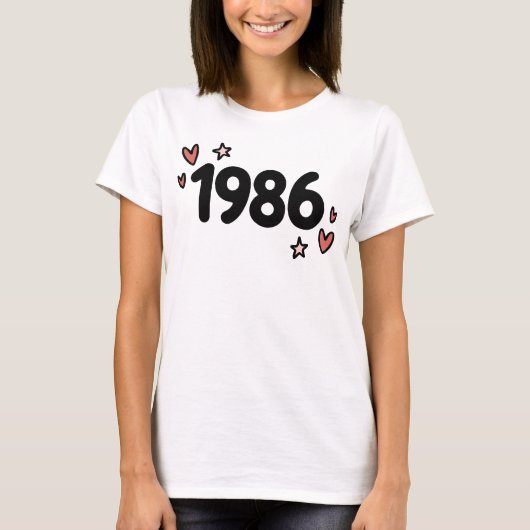 1986 かわいいレトロ誕生日 Tシャツ (正面)