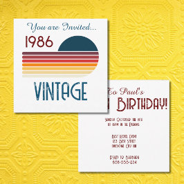 1986 レトロ ストライプ サン 40歳の誕生日 招待状