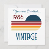 1986 レトロ ストライプ サン 40歳の誕生日 招待状 (正面)