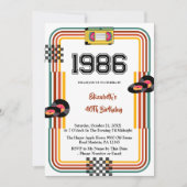 1986 レトロ ビンテージ カセット ディスコ 40歳の誕生日 招待状 (正面)
