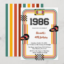 1986 レトロ ビンテージ カセット ディスコ 40歳の誕生日 招待状