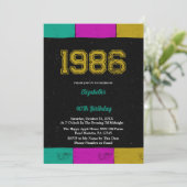 1986 レトロ ヴィンテージ カラー ブロック 40歳の誕生日 招待状 (スタンド正面)