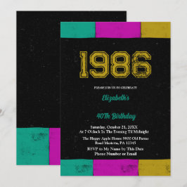 1986 レトロ ヴィンテージ カラー ブロック 40歳の誕生日 招待状