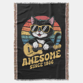 1986 Birthday Retro Cat Lover Ukulele 40th Bday スローブランケット