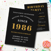 1986 Budget 40th Birthday Invitation Black Gold チラシ