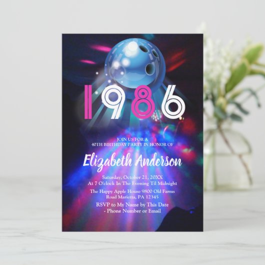 1986 Disco Bowling  40th Birthday Party Invitation 招待状 (スタンド正面)