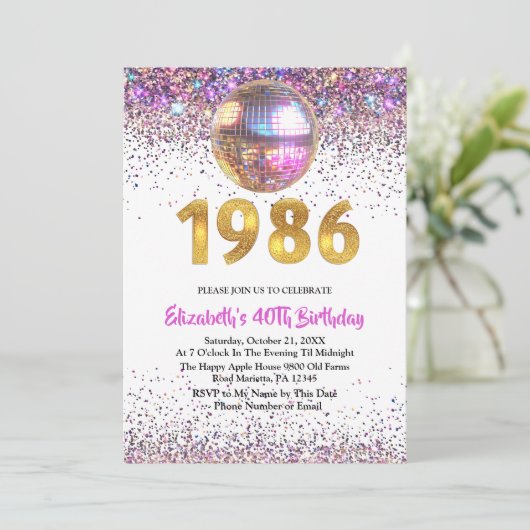 1986 Trendy Glitter Disco 40th Birthday 招待状 (スタンド正面)