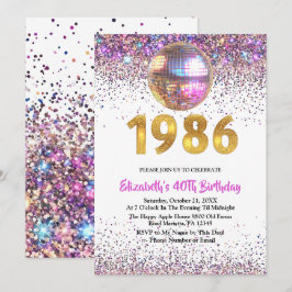 1986 Trendy Glitter Disco 40th Birthday 招待状