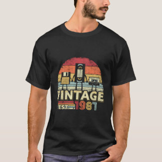 1987おもしろいヴィンテージカセットフロッピーディスク誕生日G Tシャツ