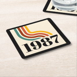 1987年製 レトロ ストライプ 40歳の誕生日 スクエアペーパーコースター