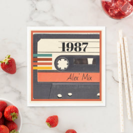 1987年 レトロカセットテープ ヴィンテージ 40歳の誕生日 スタンダードランチョンナプキン