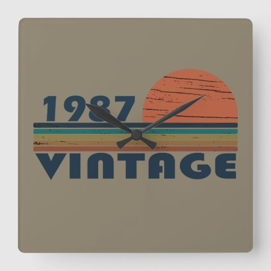 1987生まれ年のヴィンテージ誕生日ギフト スクエア壁時計 (正面)