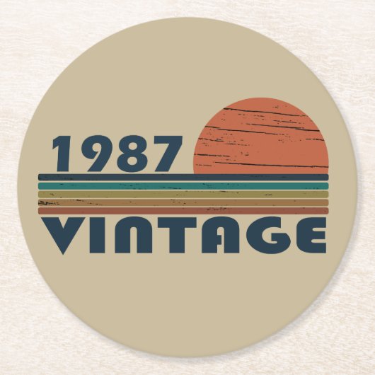 1987生まれ年のヴィンテージ誕生日ギフト ラウンドペーパーコースター (正面)