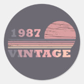 1987生まれ年のヴィンテージ誕生日ピンクと紫 ラウンドシール (正面)