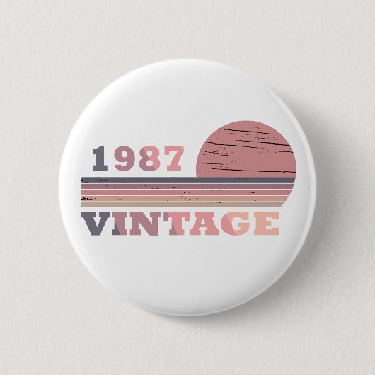 1987生まれ年のヴィンテージ誕生日ピンクと紫 缶バッジ (正面)