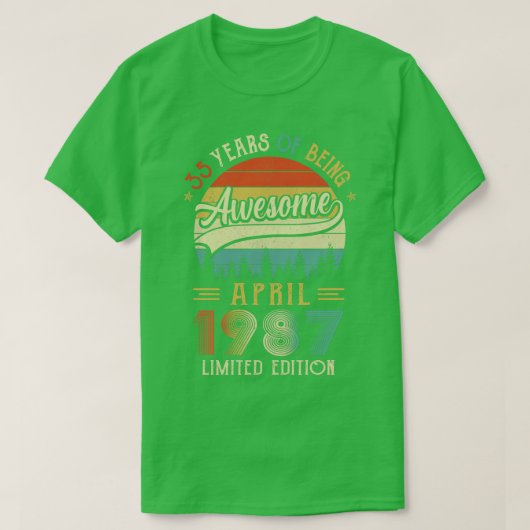 1987生まれ年4月35日誕生日1987年35年 Tシャツ (デザイン正面)