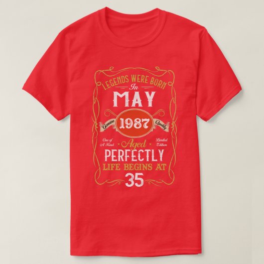 1987生まれ年5月のレジェンド35誕生日35歳 Tシャツ (デザイン正面)