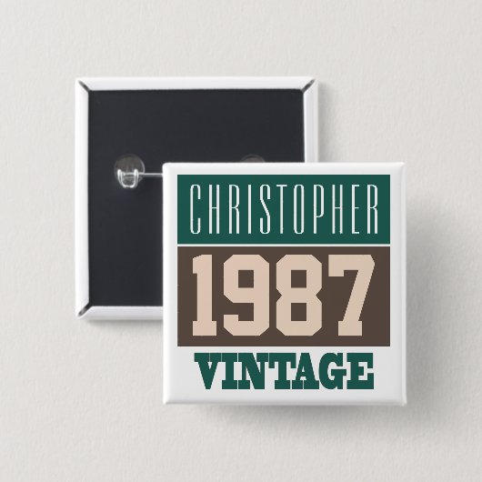 1987生まれ年、ギフトパーソナライズされた 缶バッジ (正面&裏面)