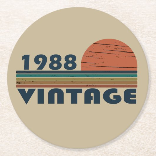 1988生まれ年のヴィンテージ誕生日ギフト ラウンドペーパーコースター (正面)