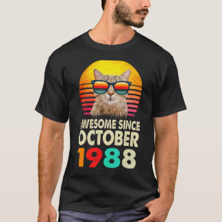 1988素晴らし年10月以来34誕生日ギフト猫 Tシャツ