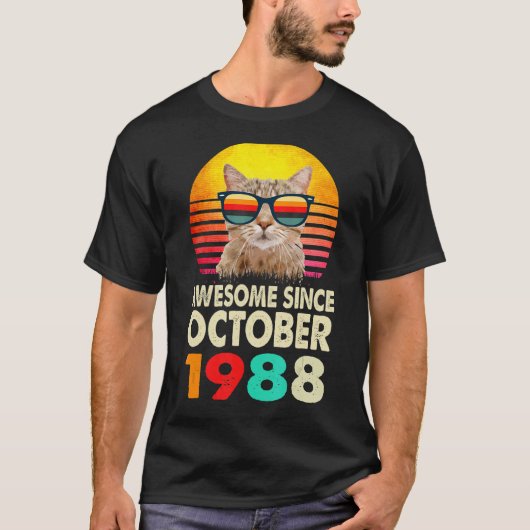 1988素晴らし年10月以来34誕生日ギフト猫 Tシャツ (正面)