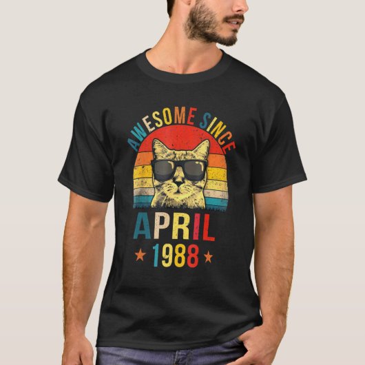 1988素晴らし年4月34誕生日猫 Tシャツ (正面)