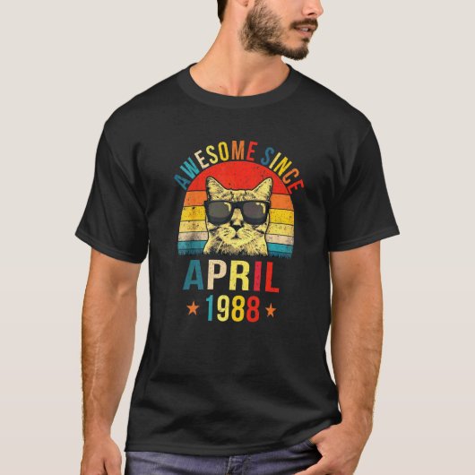1988素晴らし年4月34誕生日猫 Tシャツ (正面)