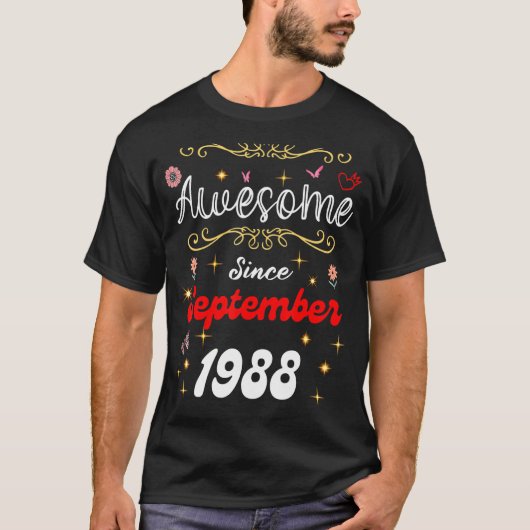 1988素晴らし年9月から誕生日花と歩 Tシャツ (正面)