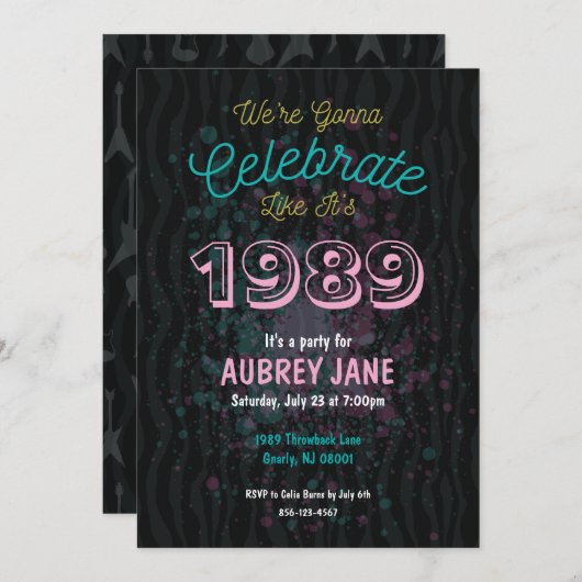 1989年パーティの招待状- 80年代のテーマ5x7を祝って下さい 招待状 (正面/裏面)