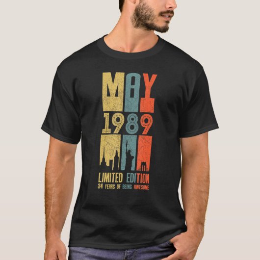 1989年5月 34歳 誕生日 34歳 1989 誕生日 ヴィンテージ Tシャツ (正面)