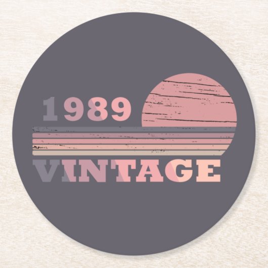 1989生まれ年のヴィンテージ ラウンドペーパーコースター (正面)