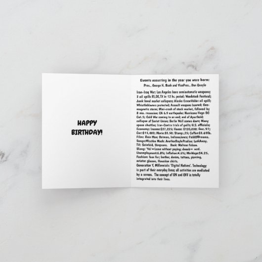 1989生まれ年の誕生日おもしろいファクト・カード カード (内部)