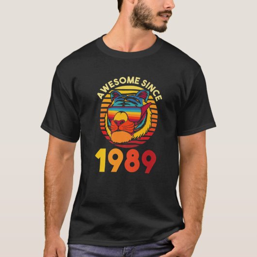 1989素晴らし年から!誕生日タイガーサングラス年 Tシャツ (正面)