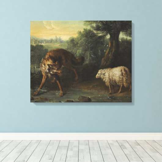 198.オオカミと仔ヒツジ(ジャン=バプティスト・ウドライ作) キャンバスプリント (インサイチュ (ウッドフロア))