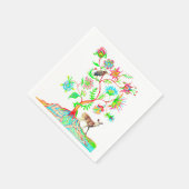 198.命の木，鳥と子鹿 スタンダードカクテルナプキン (角)