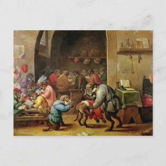 198.学校でサルを ポストカード (正面)