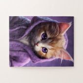 198.紫のフード付きスウェットシャツの子猫 ジグソーパズル (横)