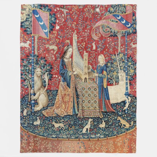 198.聞く婦人と一角獣 フリースブランケット (正面)