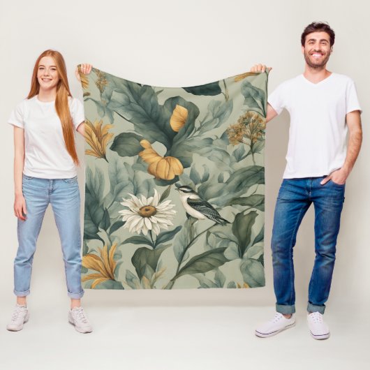 198.花のそばの小さな鳥 フリースブランケット (インサイチュ)