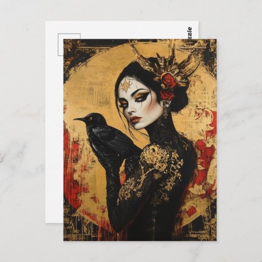198.黒い鳥を持つ女性 ポストカード (正面/裏面)