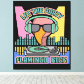 1990のパーティーフラミンゴキック動物ヴィンテージ キャンバスプリント (インサイチュ (ウッドフロア))